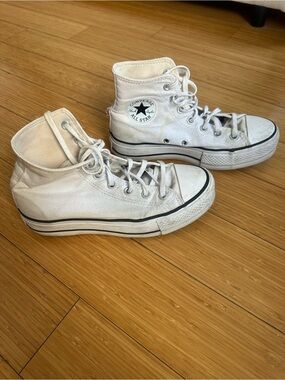 Platform Converse White High Top Sneakers with Black Trim